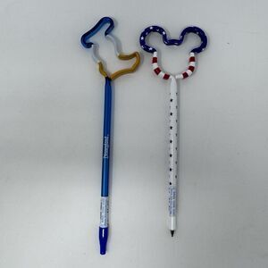 Disney Donald Duck Mickey Mouse Shaped Pens Plastic Disneyland USA Flag NO INK
